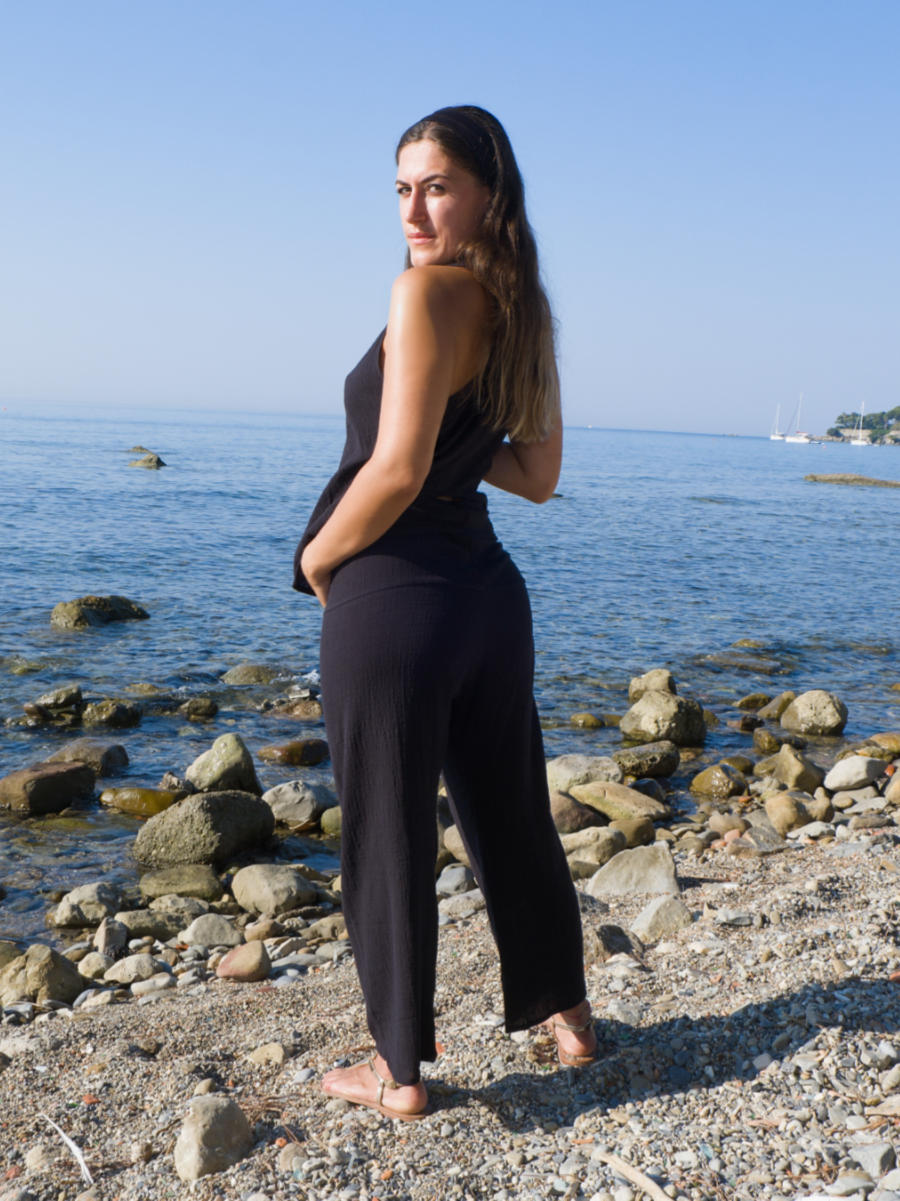 cristina black fishermans pants top